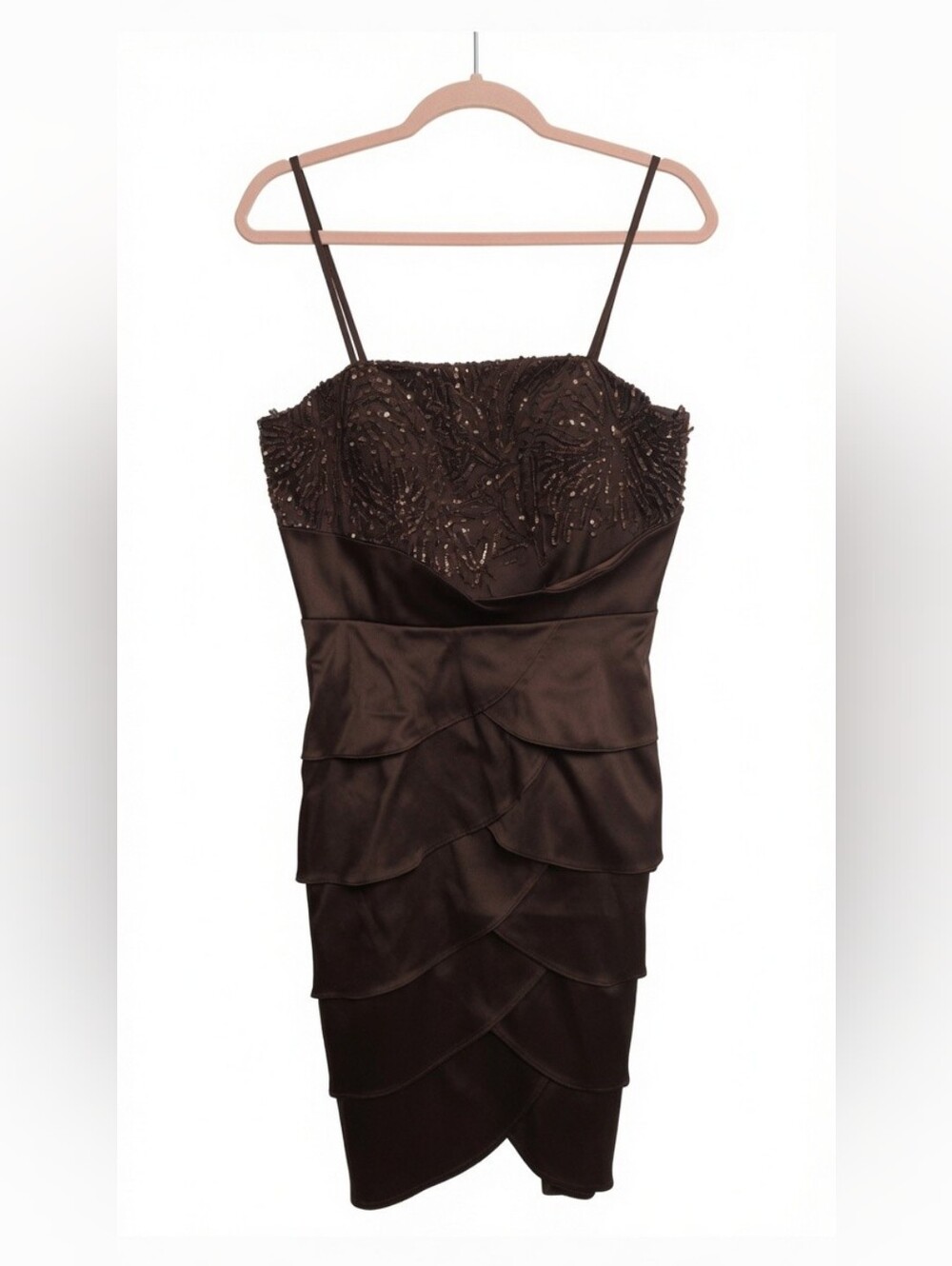 Cachet Evening Cocktail Mother of the Bride Prom Dress Brown 10 Sequins Coquette